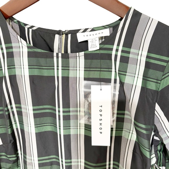 Topshop Women Plaid Ruffle Midi Dress Green Size US 2 - Picture 3 of 9